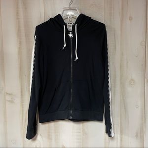 VS Pink Campus Dog Black White Full Zip Up Side Snap Sleeves Sz L Hoodie Jacket